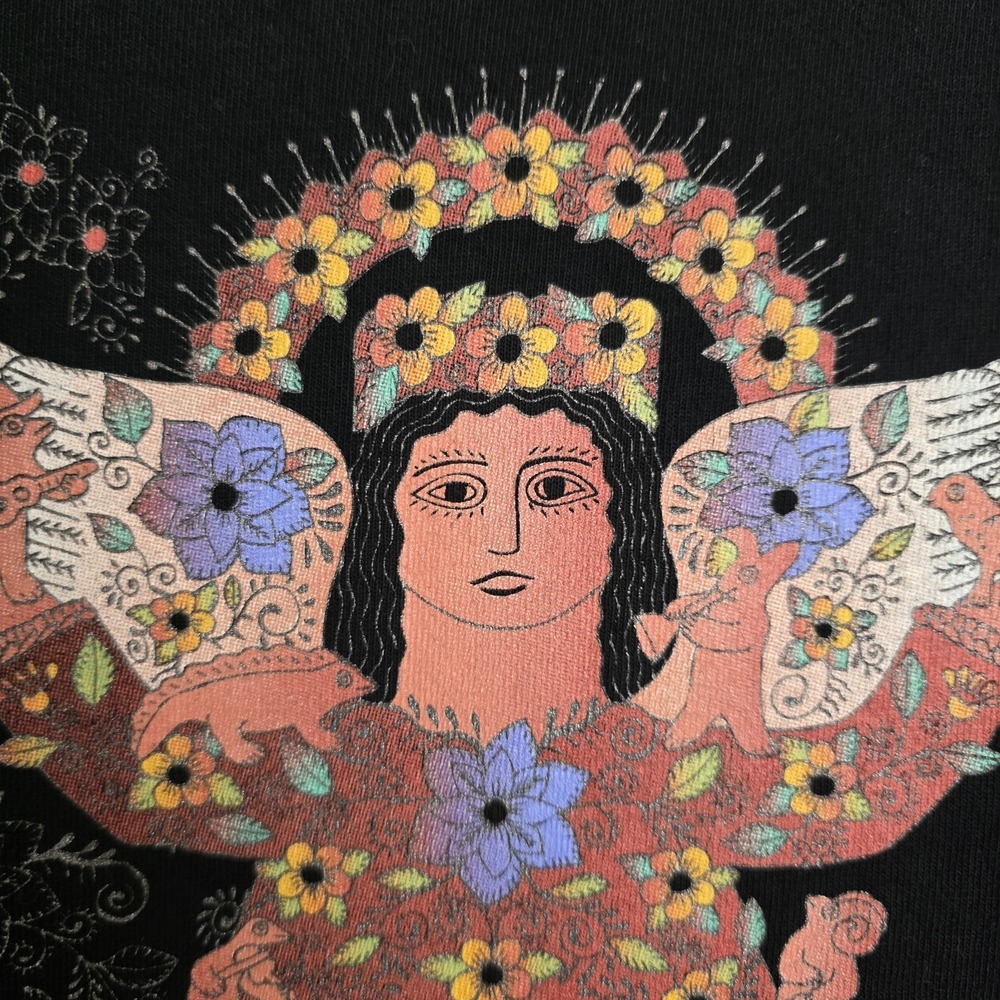 Sabaku Artwear Black Tunic Angel w/ Floral & Fetish. Lagenlook Art To Wear Sz 1X - Picture 4 of 10